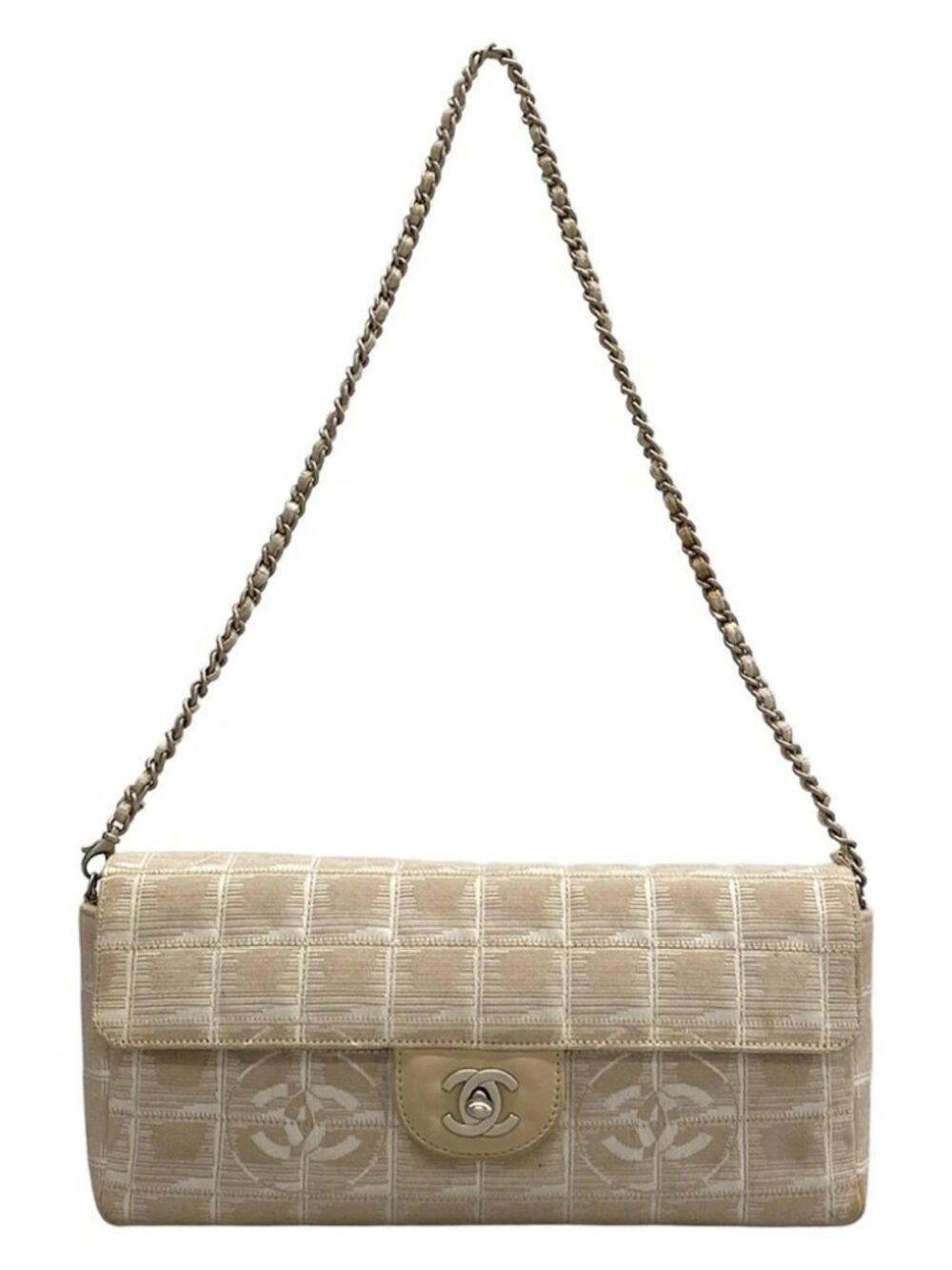 CHANEL New Travel Line Beige White Jacquard Leather Shoulder Bag